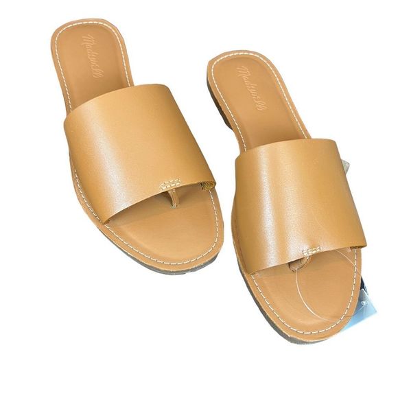 Madewell Shoes - Madewell boardwalk post slides leather desert camel tan brown ladies size 6